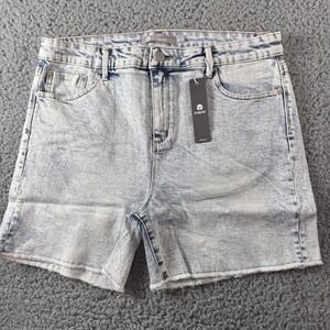 Tractr Acid Wash Blue Light Indigo High Rise Raw Hem Denim‎ Shorts 14/32 NWT